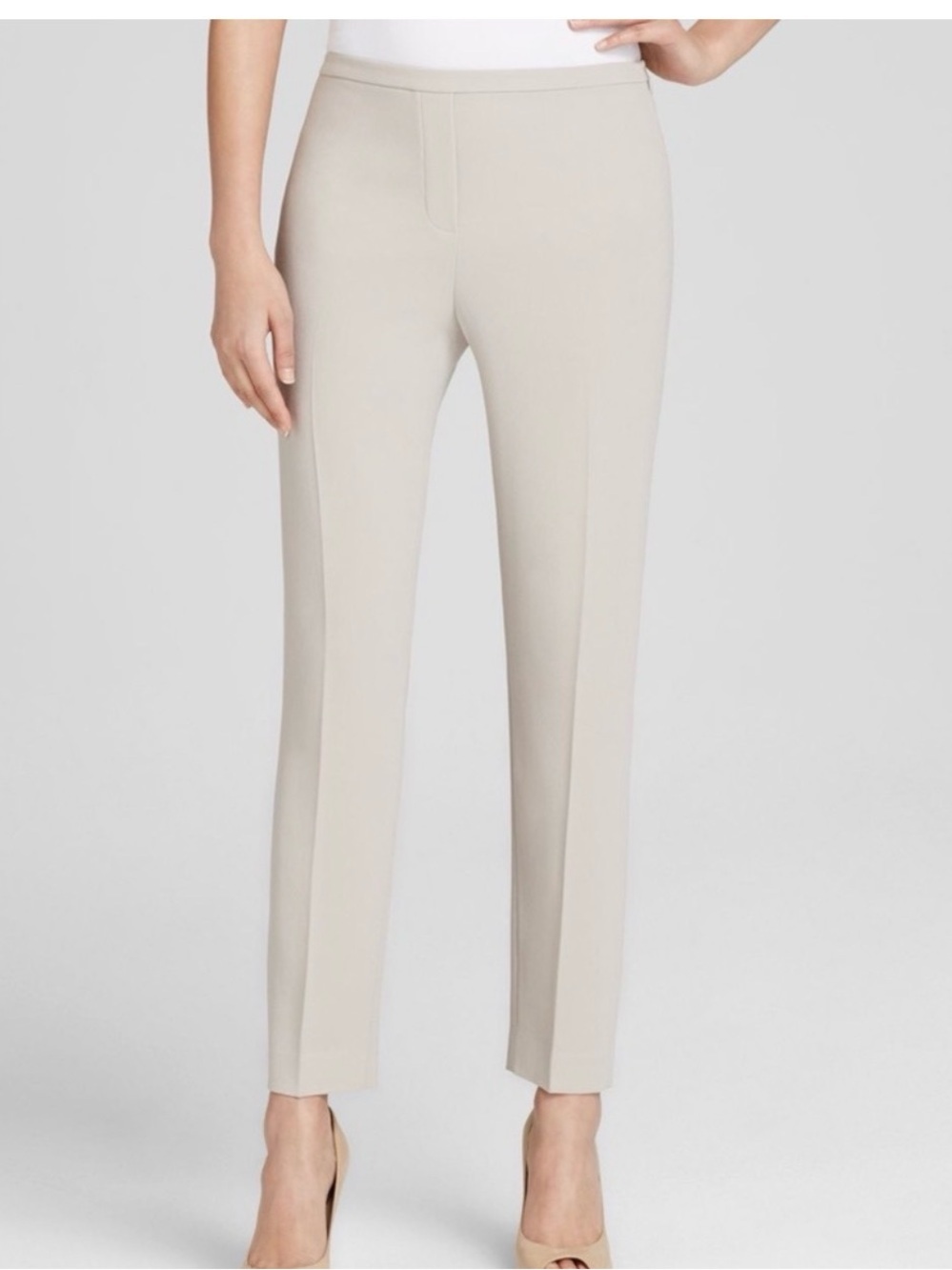 Tahari Tailored Slim Ankle Pants in Light Beige